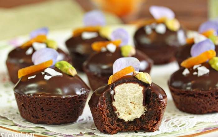 Nougat-Stuffed Brownie Bites | From SugarHero.com