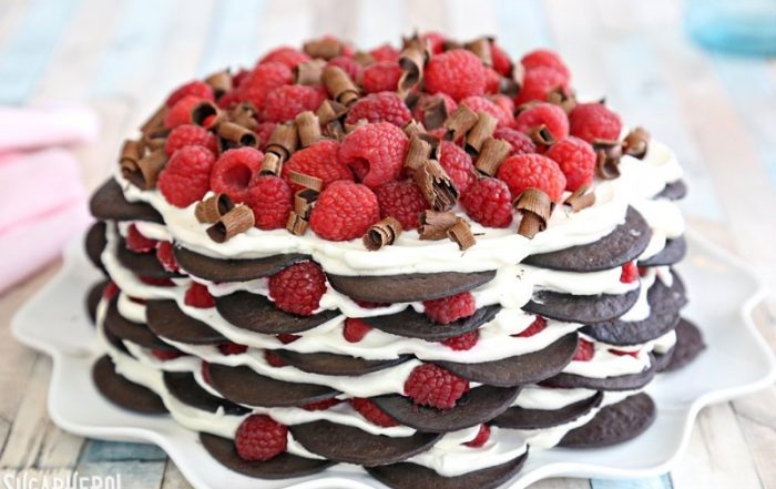 Chocolate Raspberry No-Bake Cake | From SugarHero.com