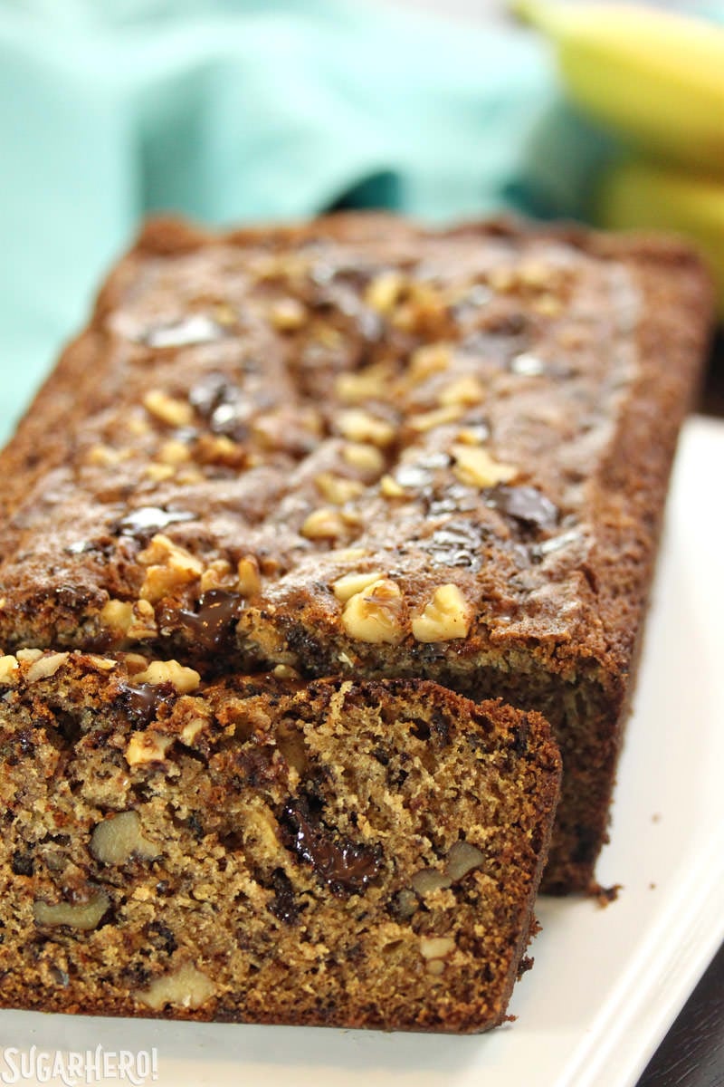 The ultimate banana bread - made with coconut oil and lots of chocolate chunks! | From SugarHero.com The ultimate banana bread - made with coconut oil and lots of chocolate chunks! | From SugarHero.com