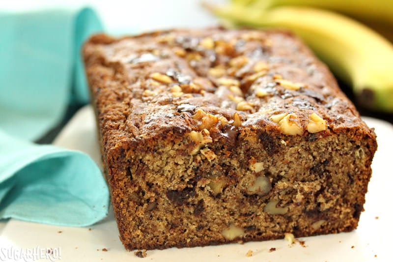 The ultimate banana bread - made with coconut oil and lots of chocolate chunks! | From SugarHero.com