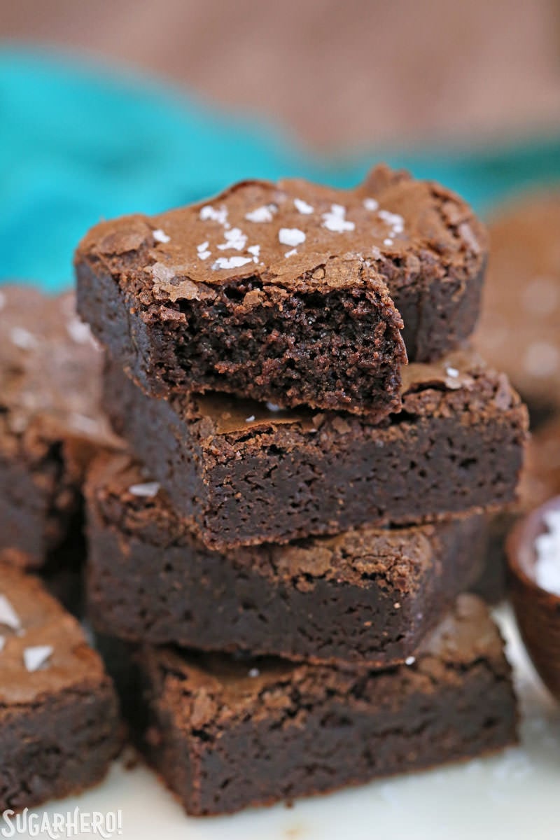 Salted Fudge Brownies | From SugarHero.com Salted Fudge Brownies - rich and fudgy brownies with big flakes of sea salt! | From SugarHero.com
