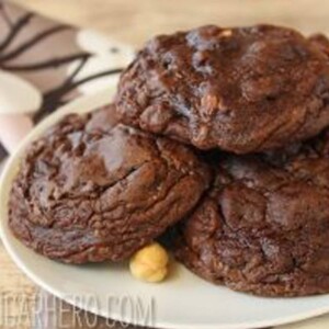 3 Gooey Chocolate Cookies on a plate.