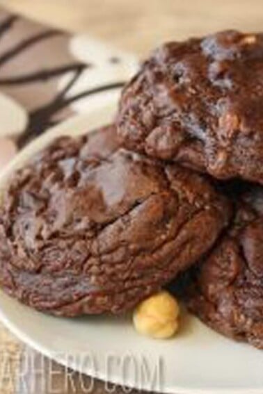 3 Gooey Chocolate Cookies on a plate.