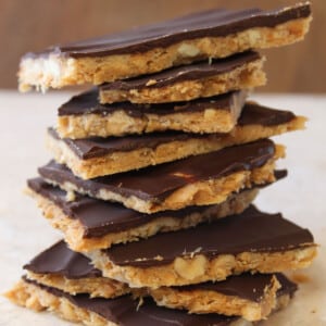 A stack of Spicy Peanut Butter Toffee.