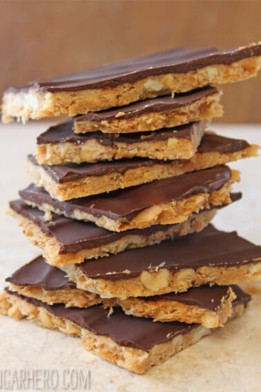 Tall stack of Peanut Butter Toffee for a sundae.