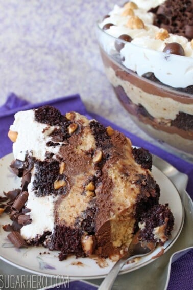 Scoop of Chocolate-Hazelnut Mousse Trifle on a plate.