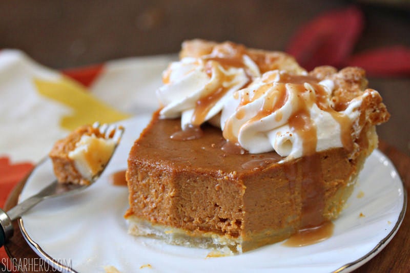 Dulce de Leche Pumpkin Pie | From SugarHero.com