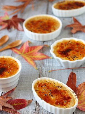 Rice Pudding Brûlée in a cream colored bowls.
