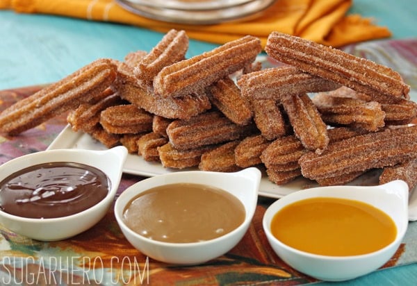 Churros With Three Dipping Sauces | SugarHero.com