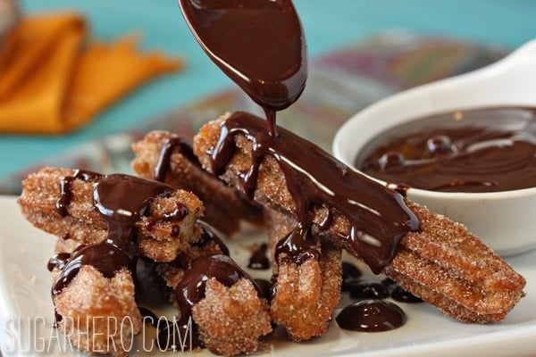 Churros with 3 Dipping Sauces | SugarHero.com