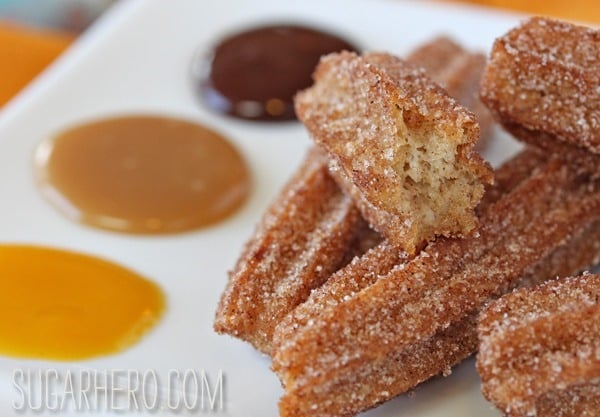 Churros With Three Dipping Sauces | SugarHero.com