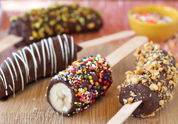 Chocolate-Dipped Frozen Bananas | SugarHero.com Chocolate-Dipped Frozen Bananas | SugarHero.com