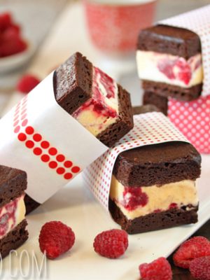 Brownie Raspberry Swirl Ice Cream Sandwiches | SugarHero.com