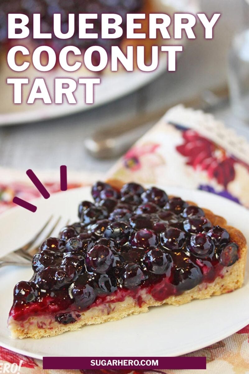 Pinterest collage showing a slice of blueberry coconut tart with text overlay.