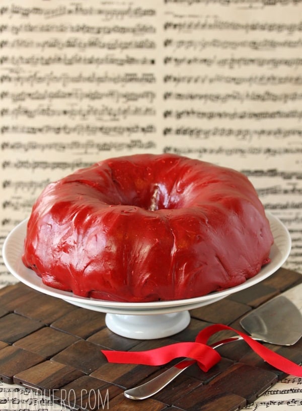 Cream Cheese Cake with Red Velvet Fudge Frosting | SugarHero.com