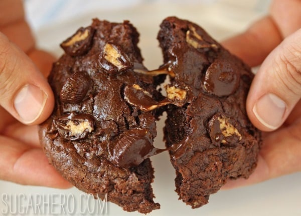 Gooey Chocolate Peanut Butter Cup Cookies | SugarHero.com