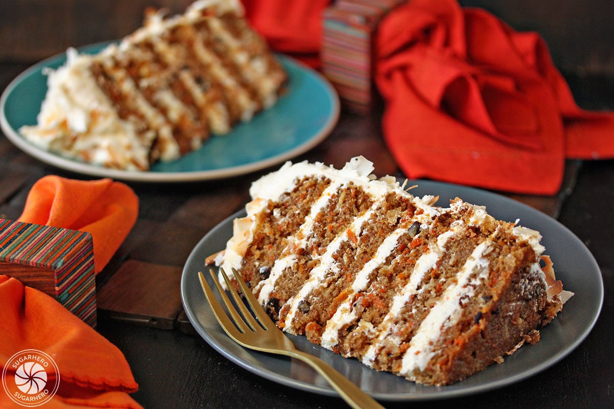 Carrot Cake with Coconut Cream Cheese Buttercream | SugarHero.com