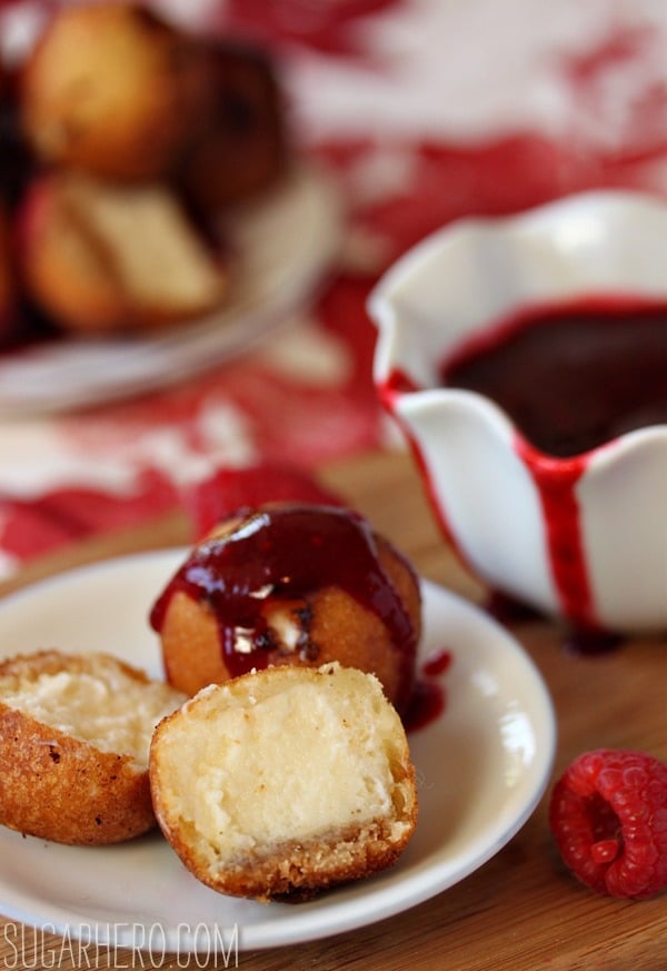 DeepFried Cheesecake With Raspberry Sauce SugarHero