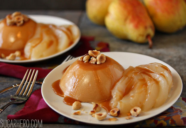 Caramel Panna Cotta with Poached Pears - SugarHero