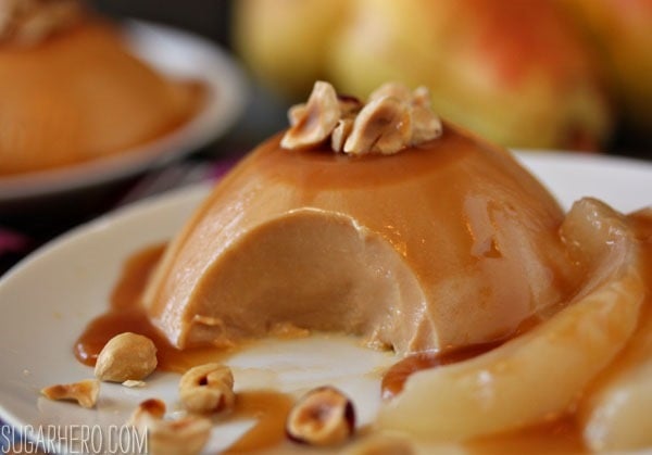 Caramel Panna Cotta with Poached Pears - SugarHero