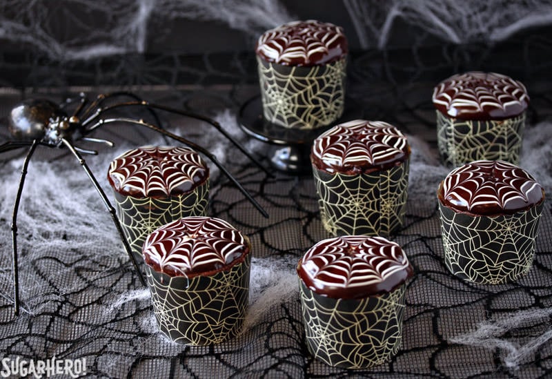 Spiderweb Cupcakes and Chocolate Spiders Recipe | From SugarHero.com