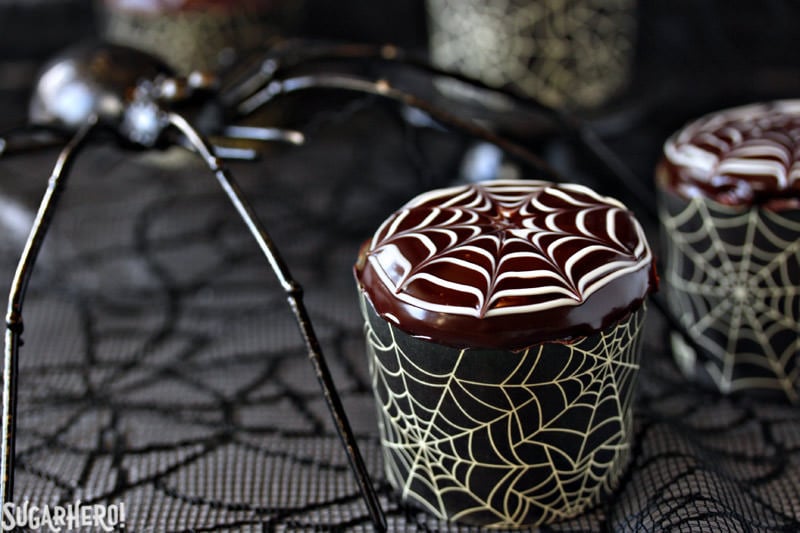 Spiderweb Cupcakes and Chocolate Spiders Recipe | From SugarHero.com