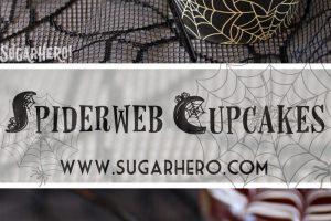 3 photo collage tutorial for making Spiderweb Cupcakes with text overlay for Pinterest.