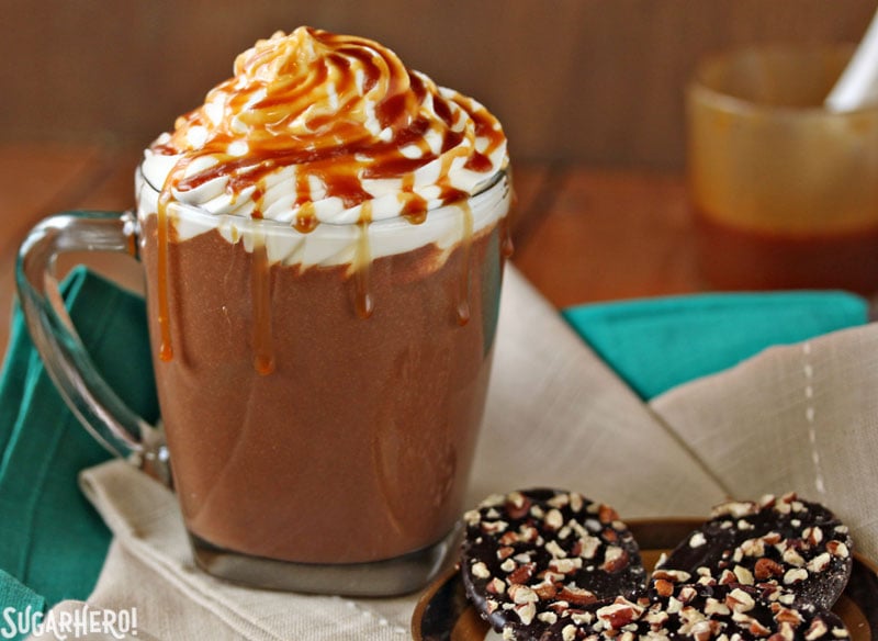 Salted Caramel Hot Chocolate | From SugarHero.com