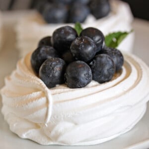 Close up of a Blueberry Pavlova.