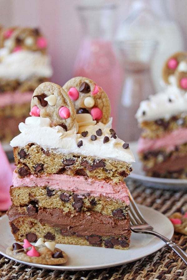 Neapolitan Chocolate Chip Cookie Cake | From SugarHero.com Neapolitan Chocolate Chip Cookie Cake | From SugarHero.com
