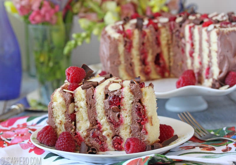 Raspberry Almond Spiral Cake | From SugarHero.com Raspberry Almond Spiral Cake - almond cake, chocolate whipped cream, and berries, rolled into a spiral! | From SugarHero.com
