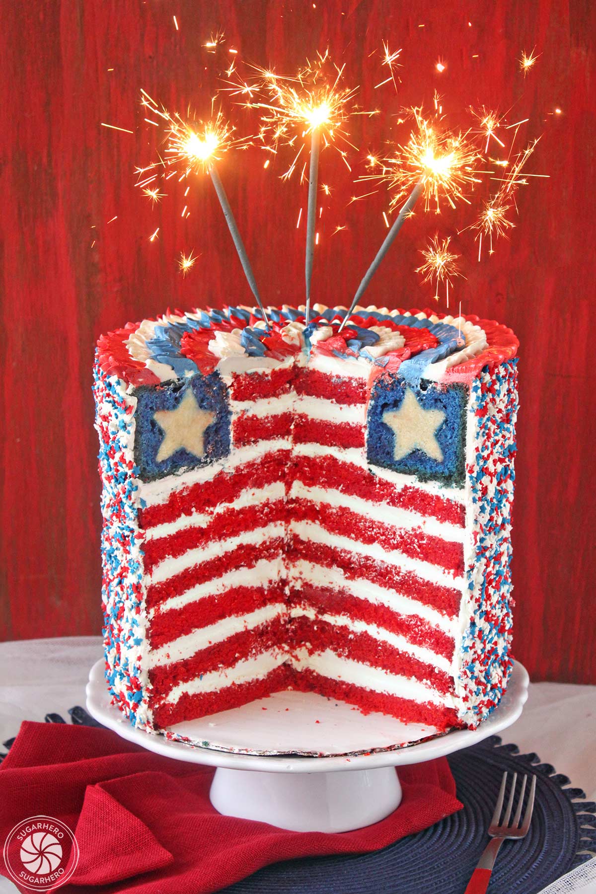 American Flag Layer Cake | SugarHero.com American Flag Layer Cake | SugarHero.com