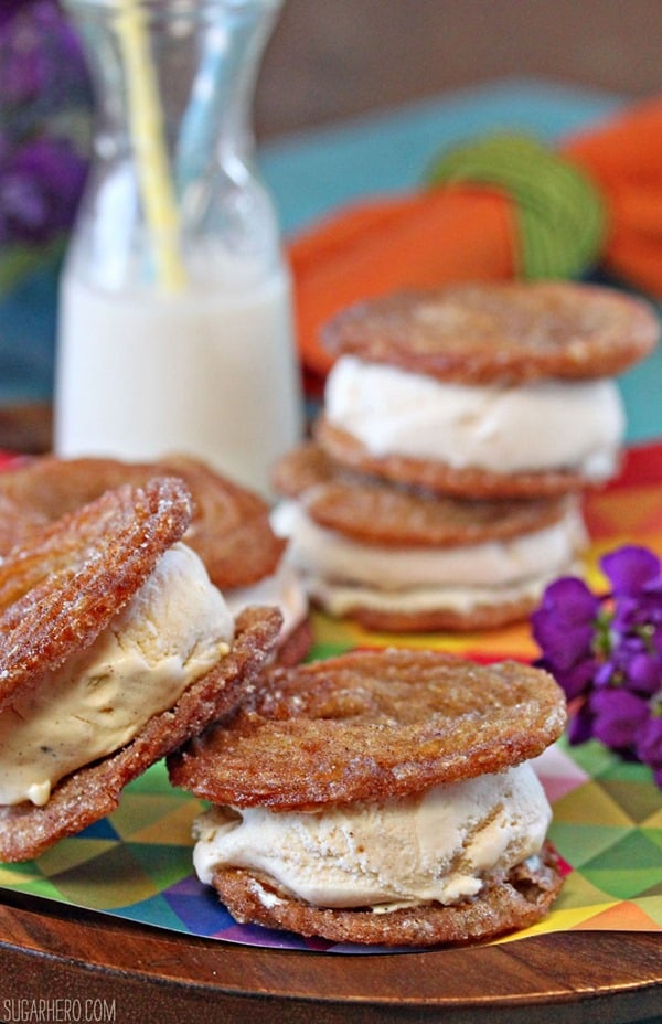 Churro Ice Cream Sandwiches | From SugarHero.com