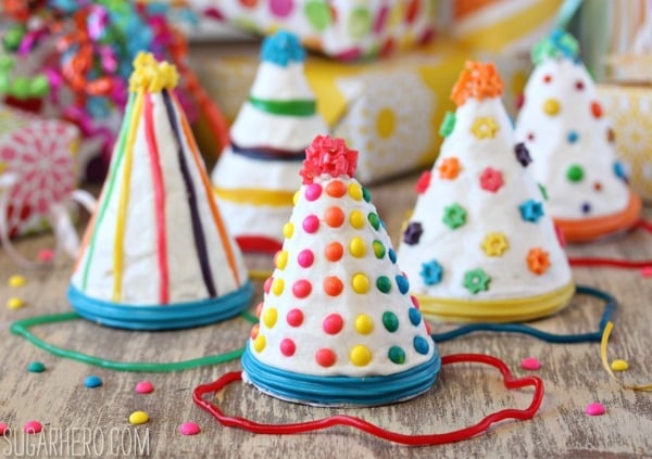 Birthday Party Hat Cakes | From SugarHero.com