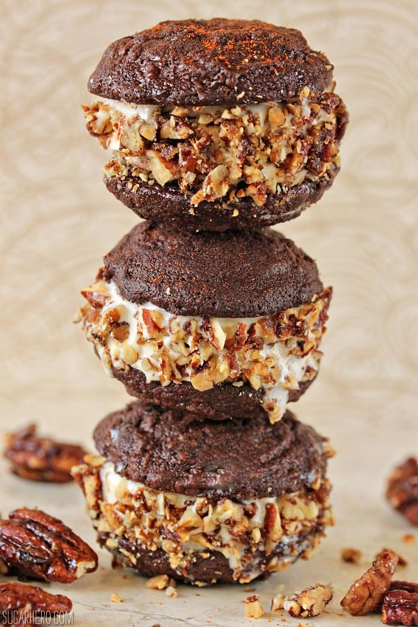Spicy Chocolate Ice Cream Sandwiches with Candied Pecans Spicy Chocolate Ice Cream Sandwiches with Candied Pecans