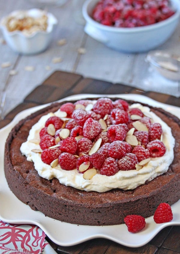 Chocolate Raspberry Almond Truffle Tart | From SugarHero.com