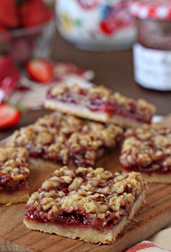 Strawberry Basil Crumb Bars | SugarHero.com