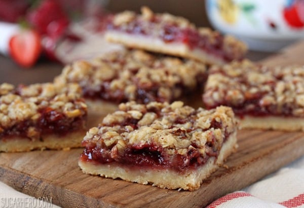 Strawberry Basil Crumb Bars | SugarHero.com