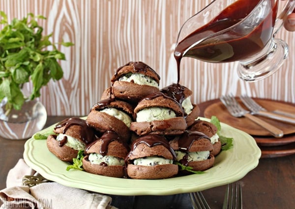 Chocolate Profiteroles with Fresh Mint Chip Ice Cream | From SugarHero.com