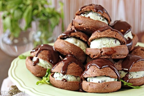 Chocolate Profiteroles with Fresh Mint Chip Ice Cream | From SugarHero.com