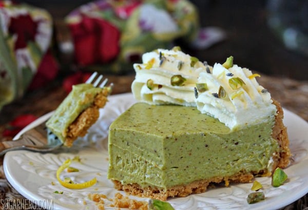 Pistachio Pie with Lemon Whipped Cream | From SugarHero.com