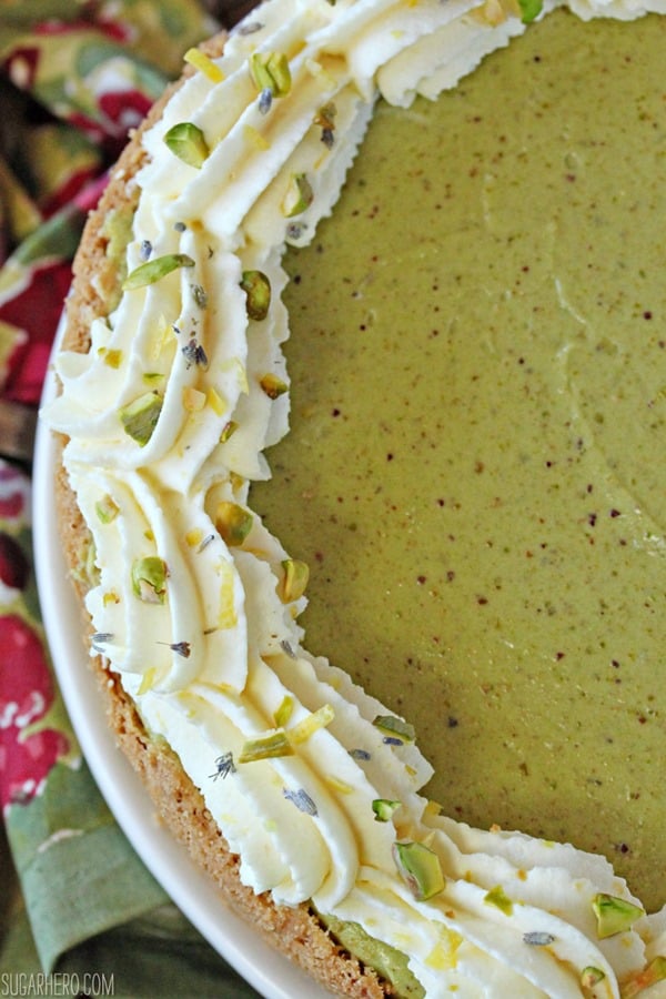 Pistachio Pie with Lemon Whipped Cream | From SugarHero.com