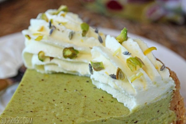 Pistachio Pie with Lemon Whipped Cream | From SugarHero.com