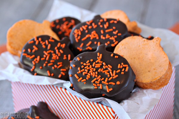 Chocolate-Dipped Pumpkin Marshmallows | From SugarHero.com
