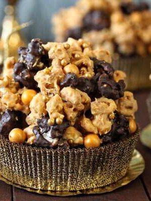 Double Caramel Popcorn Brownies | From SugarHero.com