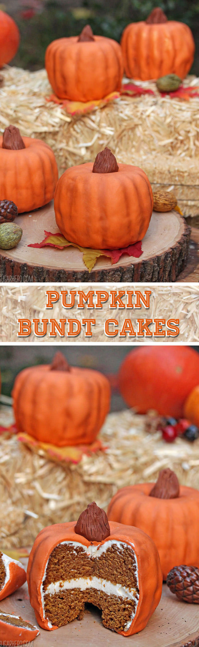 Pumpkin Bundt Cakes | From SugarHero.com