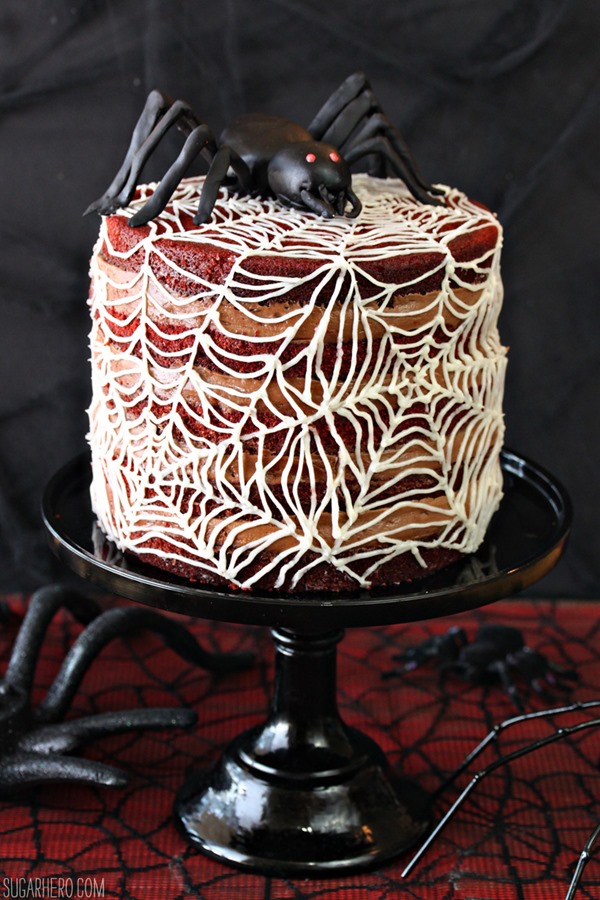 Spiderweb Naked Red Velvet Cake | From SugarHero.com