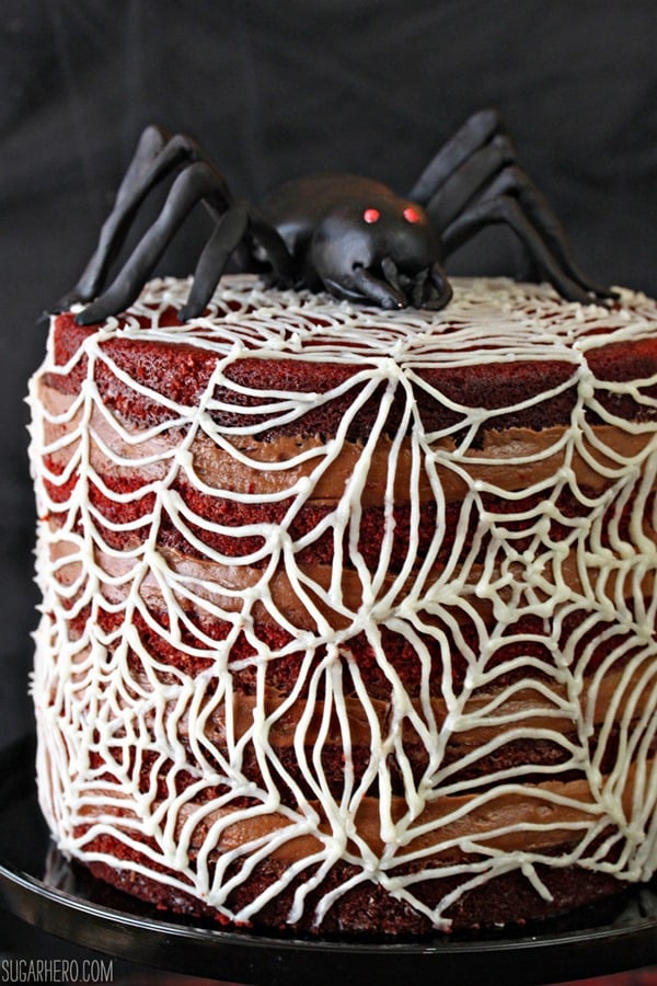 Spiderweb Naked Red Velvet Cake | From SugarHero.com