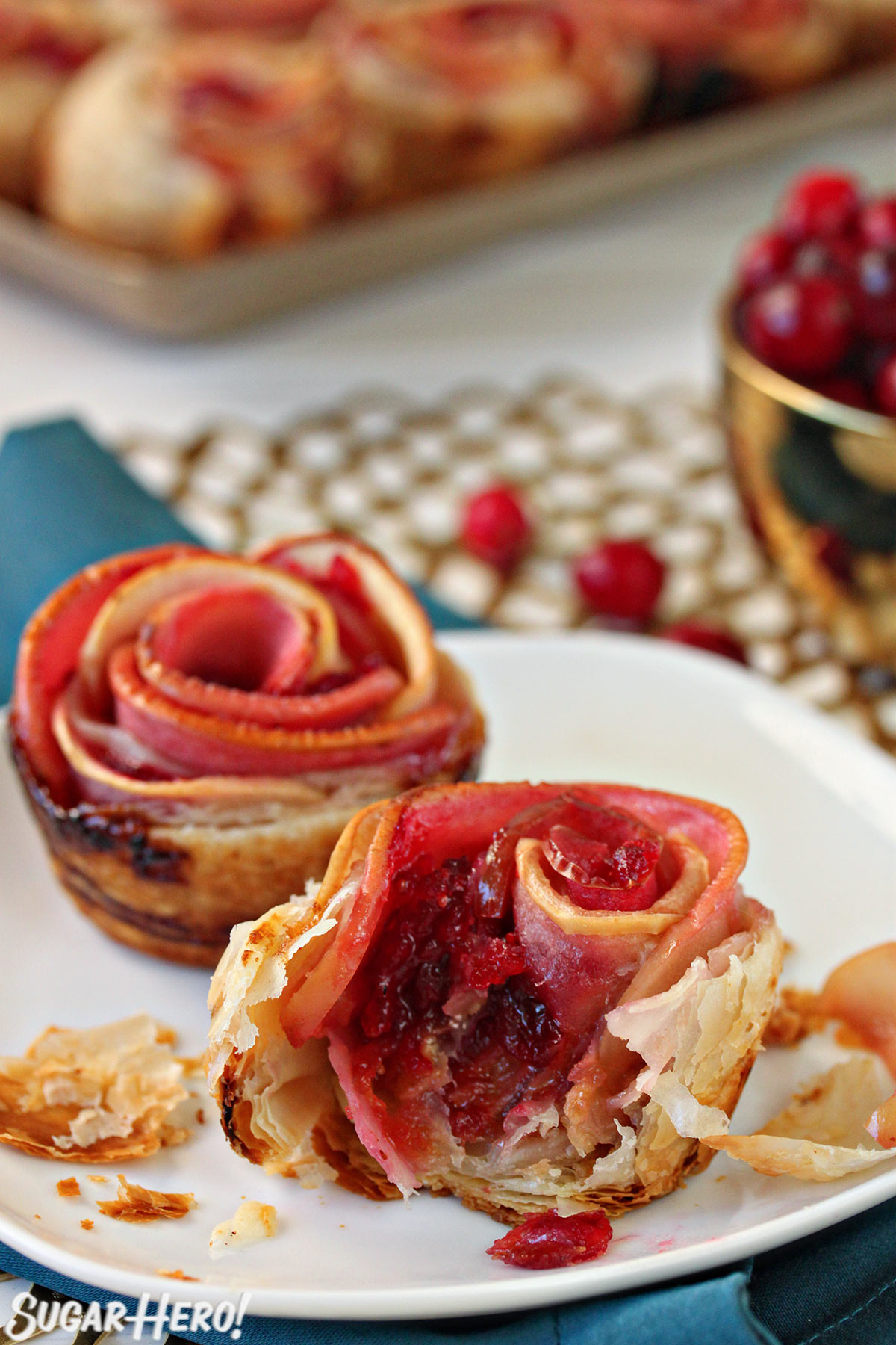 Apple Cranberry Gouda Puff Pastry Roses | From SugarHero.com
