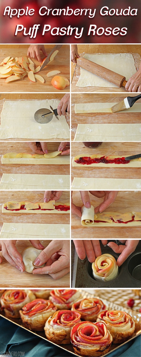 How to Make Apple Cranberry Gouda Puff Pastry Roses | From SugarHero.com